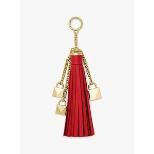 NEW Michael Kors Mercer Lock Tassel Key Chain Charm Leather RED with Gift Box